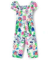 Girls Mommy And Me Vacation Linen-Blend Smocked Jumpsuit - Italian Riviera