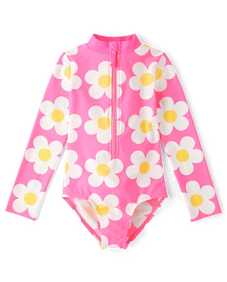 Girls Print Rashguard One Piece Swimsuit