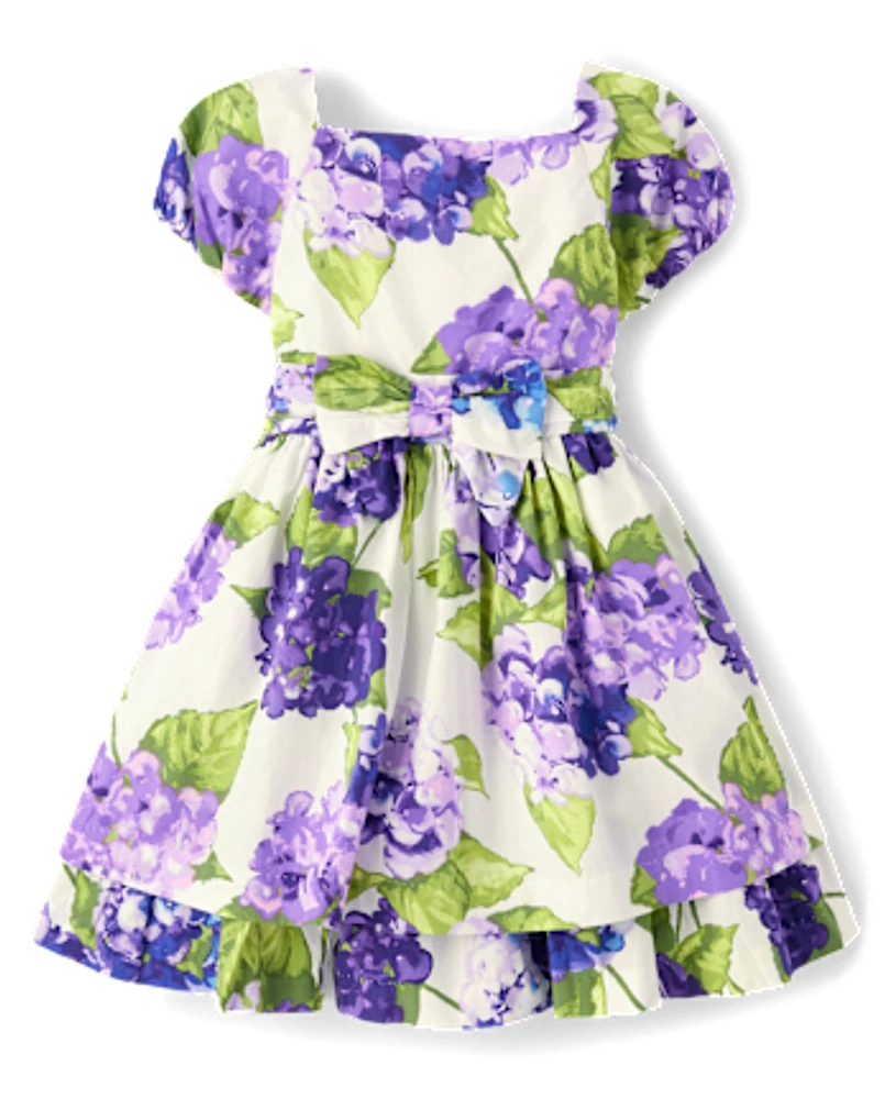 Robe évasée à nœud fleuri pour fille - Champs de lavande
