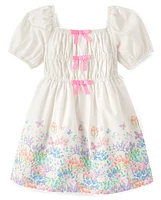 Girls Floral Bunny Bow Dress - Garden Party
