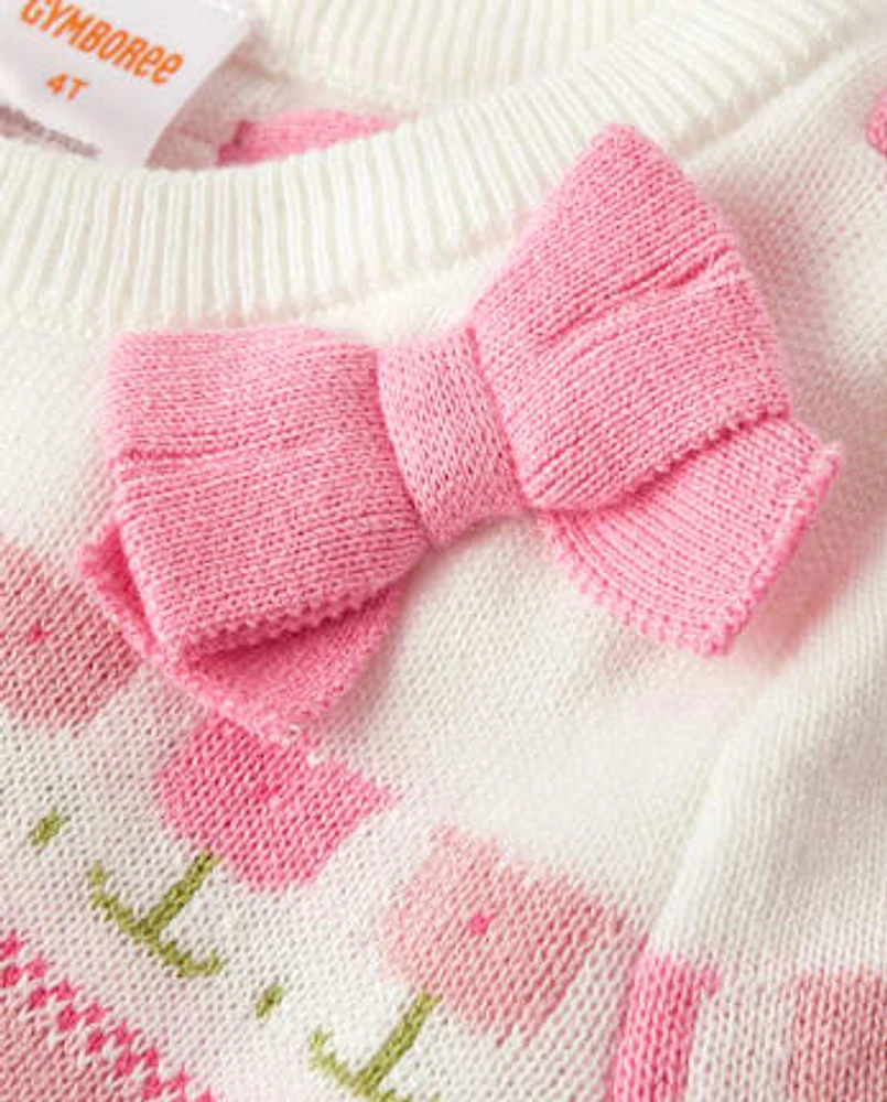 Robe pull à basque en jacquard fleuri pour fille - Blushing Blooms