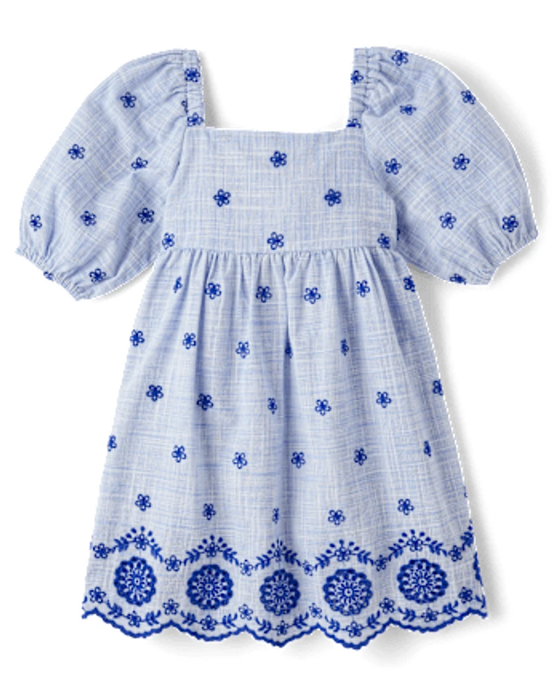 Girls Eyelet Shift Dress - Italian Riviera