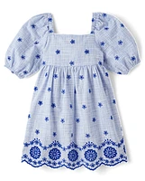 Girls Eyelet Shift Dress - Italian Riviera
