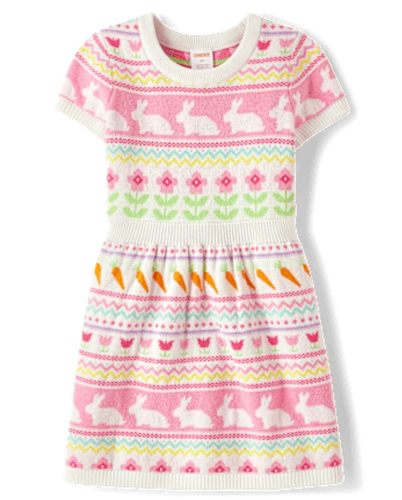 Robe pull jacquard motif lapin pour fille - Garden Party