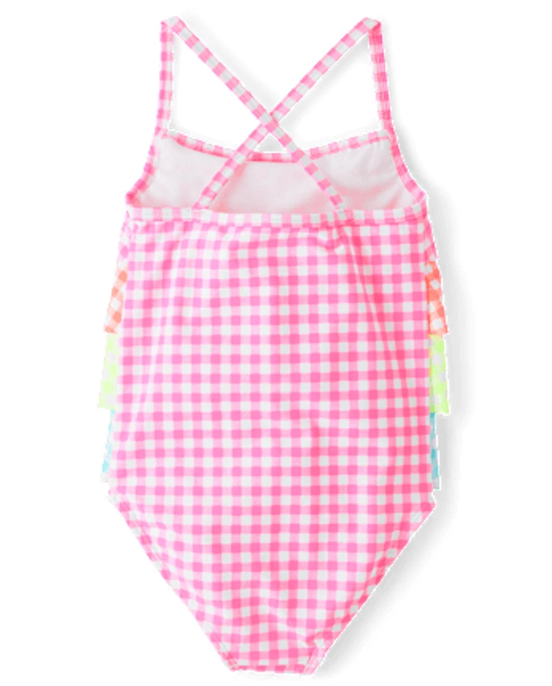 Girls Gingham Ruffle One Piece Swimsuit - Swim