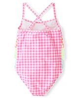 Girls Gingham Ruffle One Piece Swimsuit - Swim