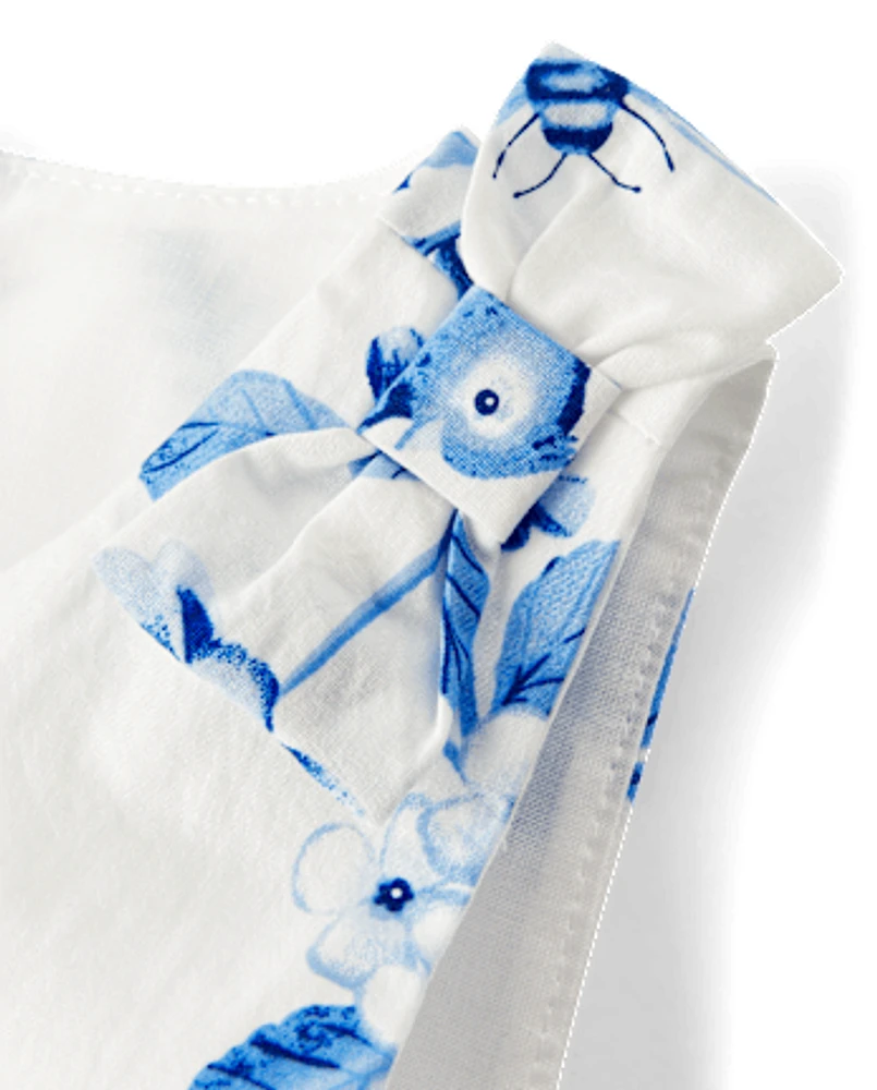 Girls Mommy And Me Floral Bird Bow Fit Flare Dress - Blue Belle