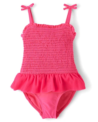 Girls Smocked Tutu One Piece Swimsuit - Swim