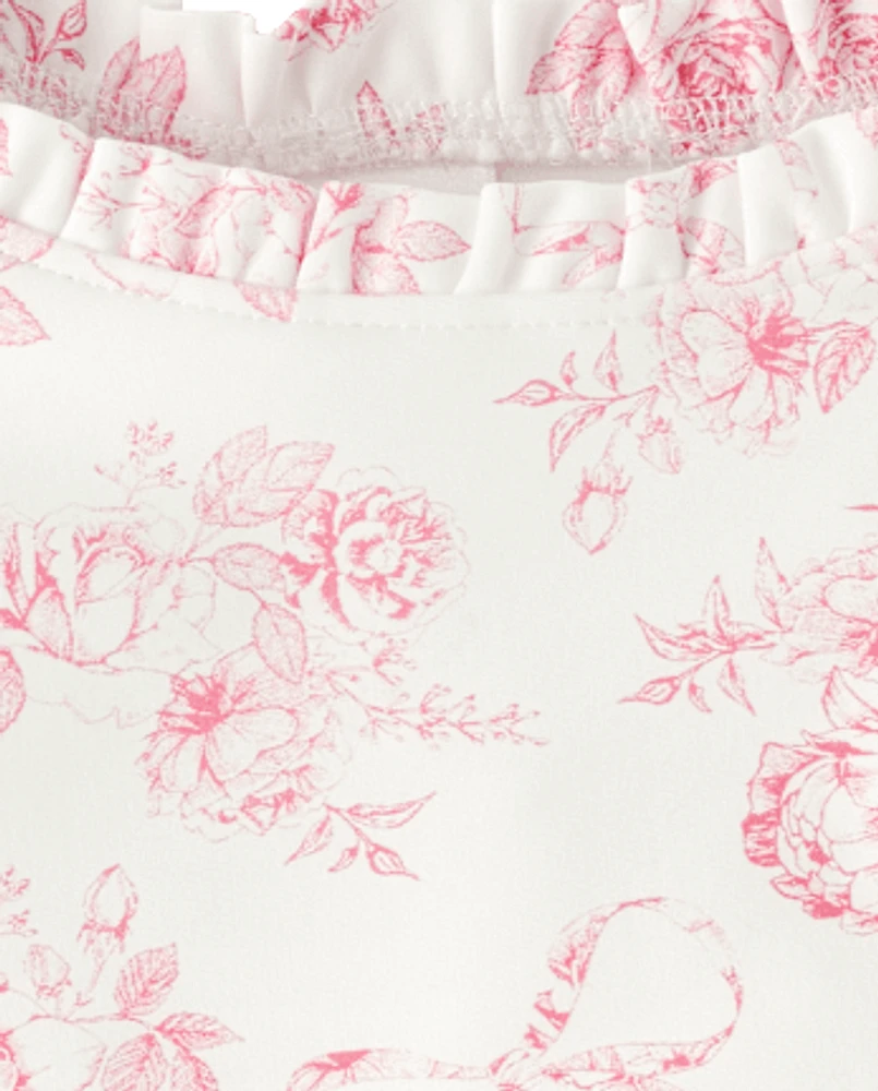 Girls Floral Rashguard Swimsuit - Swim