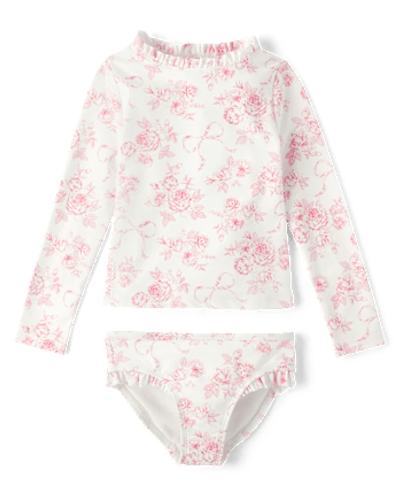 Girls Floral Rashguard Swimsuit - Swim