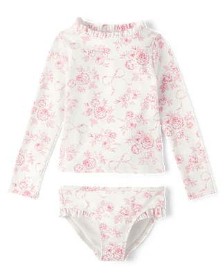 Girls Floral Rashguard Swimsuit - Swim