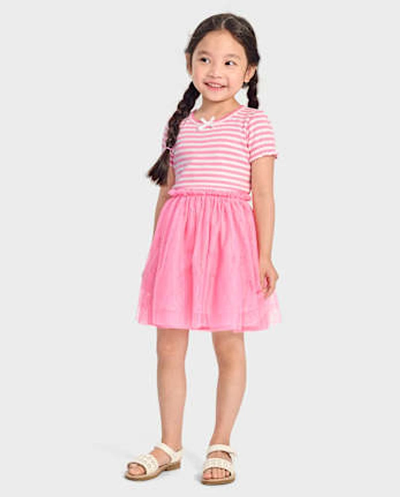 Girls Striped Fit And Flare Dress