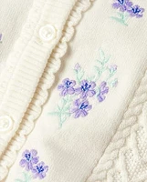 Girls Embroidered Floral Cardigan - Lavender Fields