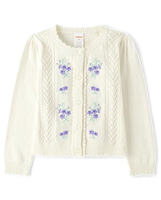 Girls Embroidered Floral Cardigan - Lavender Fields