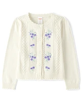 Girls Embroidered Floral Cardigan - Lavender Fields