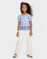 Girls Eyelet Top - Italian Riviera
