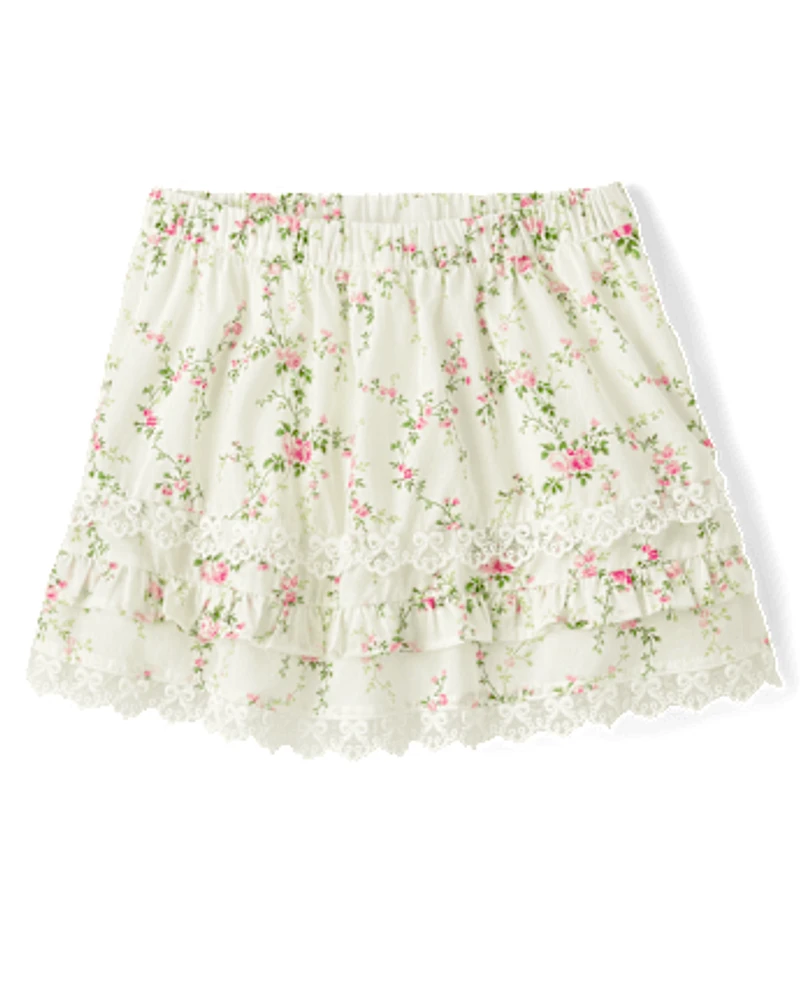 Girls Floral Ruffle Skort - Blushing Blooms