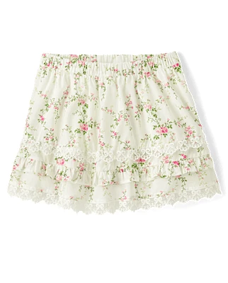Girls Floral Ruffle Skort - Blushing Blooms
