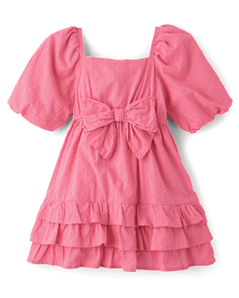Girls Bow Ruffle Dress - Blushing Blooms