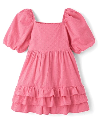 Girls Bow Ruffle Dress - Blushing Blooms