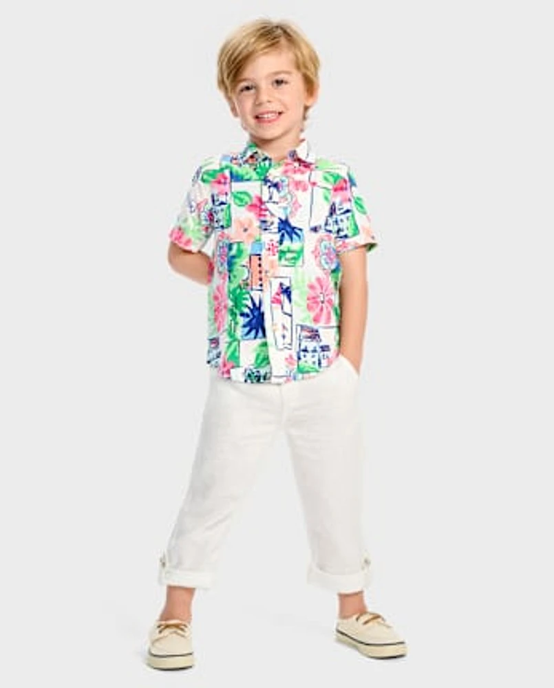Boys Dad And Me Vacation Linen-Blend Button Up Shirt - Italian Riviera