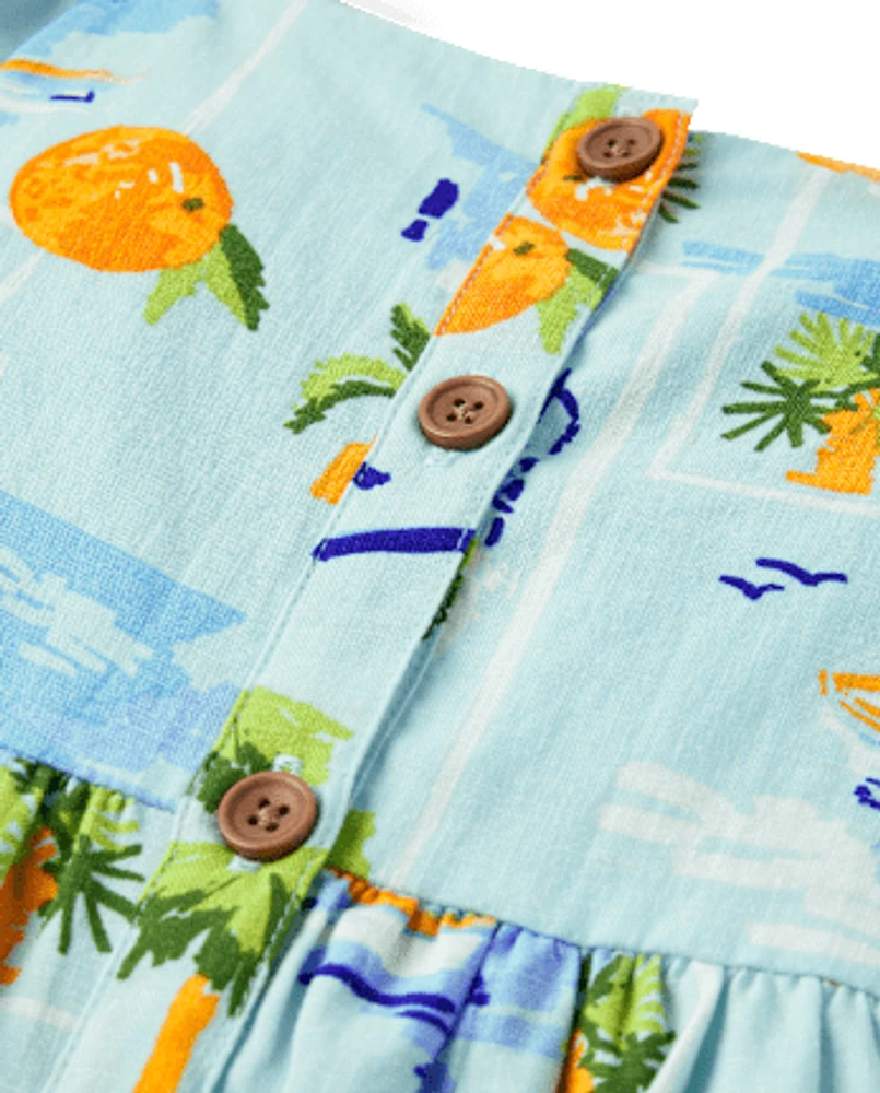 Girls Travel Linen-Blend Tiered Dress - Swim