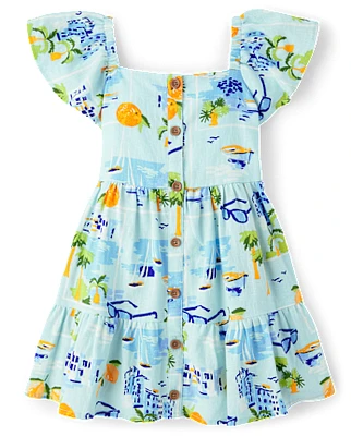 Girls Travel Linen-Blend Tiered Dress - Swim