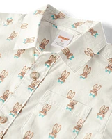 Boys Bunny Poplin Button Up Shirt - Spring Celebrations