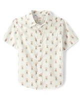 Boys Bunny Poplin Button Up Shirt - Spring Celebrations