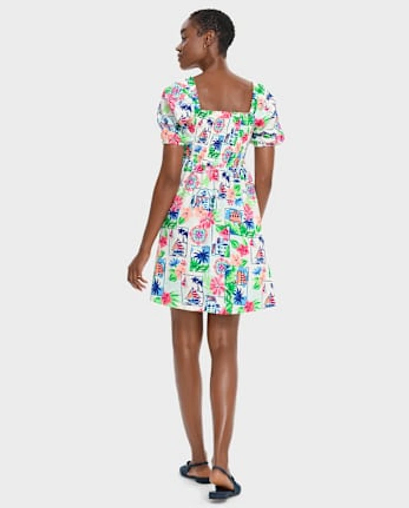Womens Mommy And Me Vacation Linen-Blend Smocked Dress - Italian Riviera
