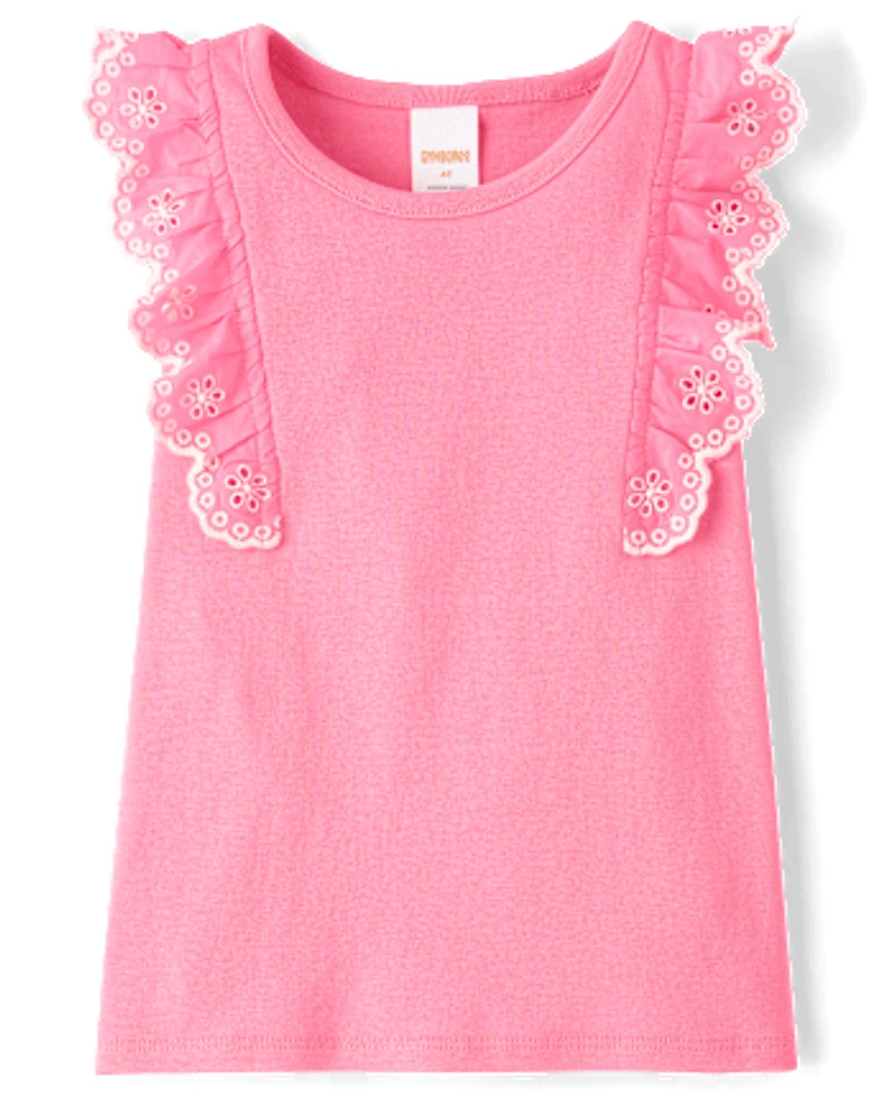 Girls Eyelet Flutter Top