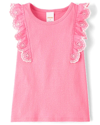 Girls Eyelet Flutter Top