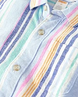Boys Striped Linen-Blend Button Up Shirt - Italian Riviera