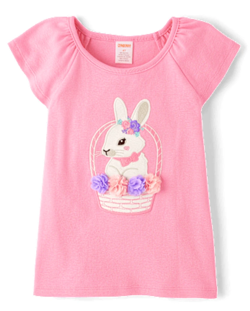 Girls Embroidered Bunny Top - Garden Party