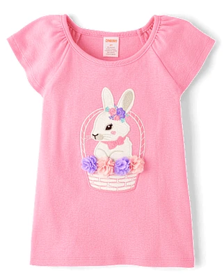 Girls Embroidered Bunny Top - Garden Party