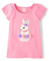 Girls Embroidered Bunny Top - Garden Party