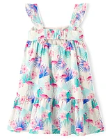 Girls Flamingo Tiered Dress - Swim
