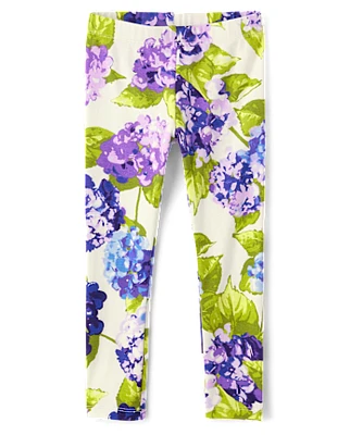 Girls Hydrangea Leggings - Lavender Fields