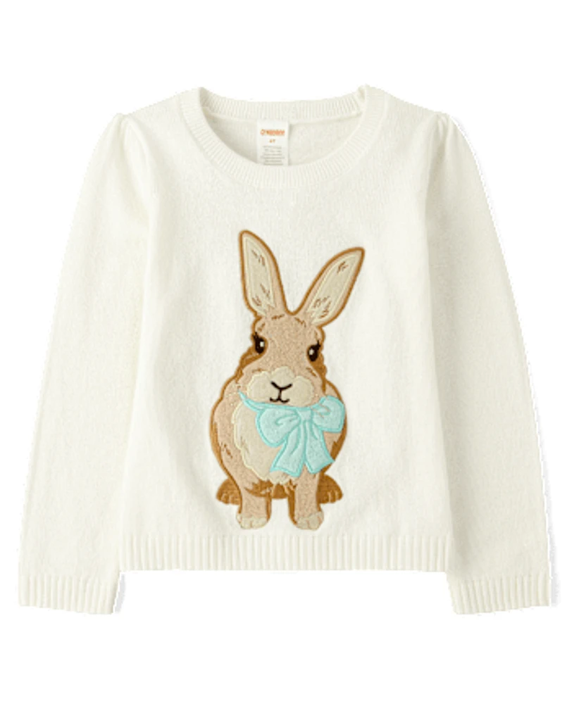 Girls Embroidered Bunny Sweater - Spring Celebrations