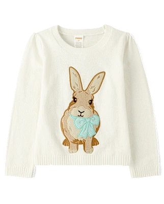 Girls Embroidered Bunny Sweater - Spring Celebrations