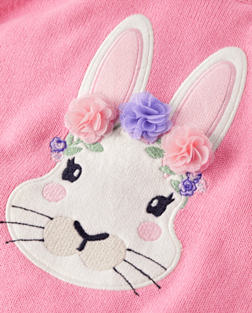 Girls Embroidered Floral Bunny Sweater