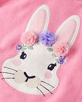 Girls Embroidered Floral Bunny Sweater