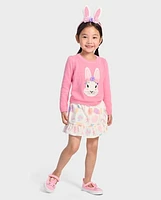 Girls Embroidered Floral Bunny Sweater