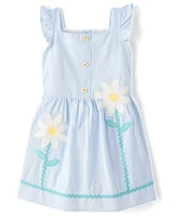 Robe ajustée et évasée en seersucker à fleurs appliquées pour fille - Garden Party
