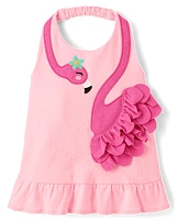 Girls Ruffle Flamingo Halter Top - Seaside Palms