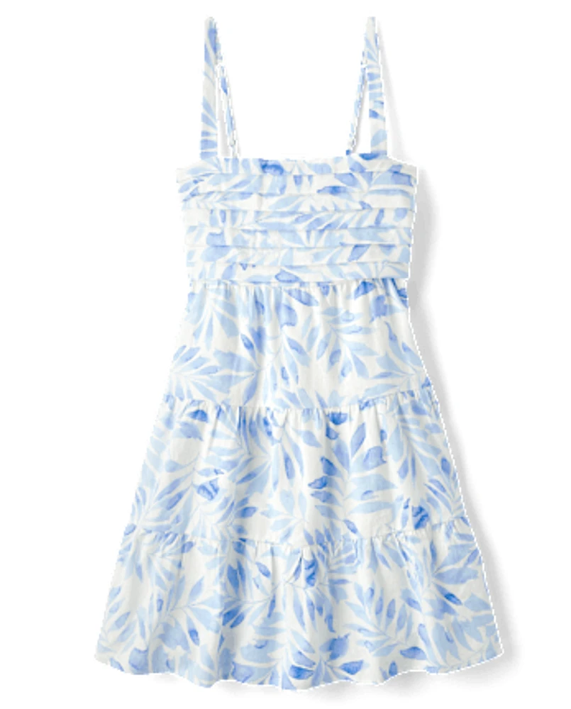 Womens Mommy And Me Palm Linen-Blend Tiered Dress