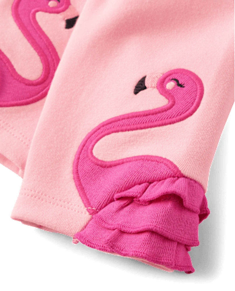 Girls Flamingo Capri Leggings - Seaside Palms