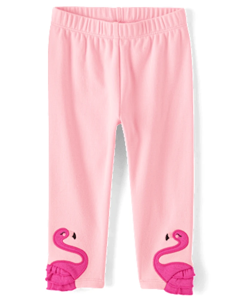 Girls Flamingo Capri Leggings - Seaside Palms