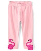 Girls Flamingo Capri Leggings - Seaside Palms