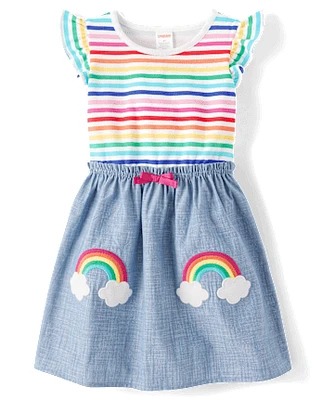 Girls Embroidered Rainbow Flutter Dress - Little Essentials